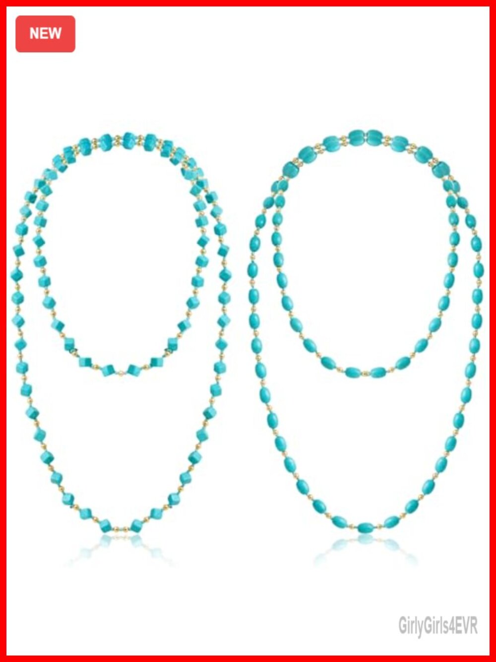 2-Piece Turquoise Beaded Necklace Set, 47.5 Inch Long Knitted Layer Necklace
